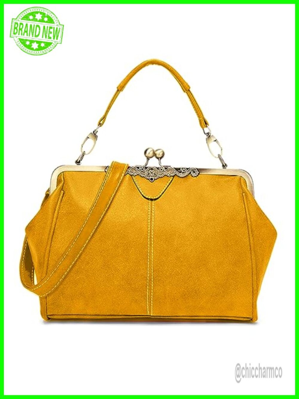 Vintage Kiss Lock Crossbody Purse Frosted PU Leather Handbag Tote